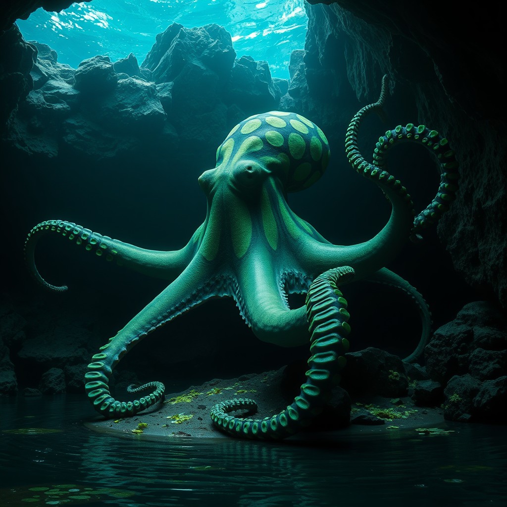 Explore the Depths: Colossal Green and Black Octopus