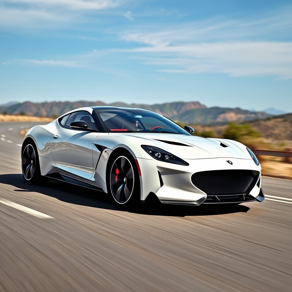 A sleek and modern sports car design featuring a stunning white color as the base
