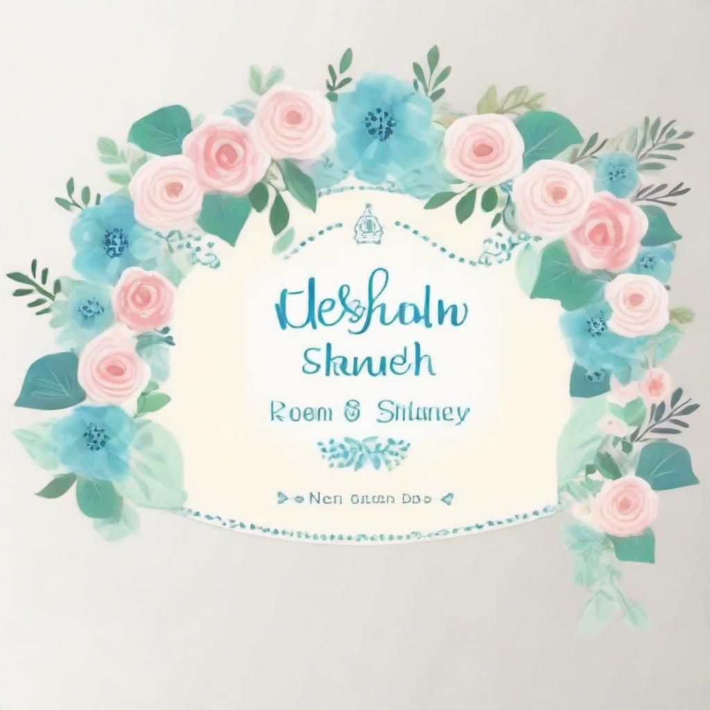 A cheerful welcome banner for the arrival of a new baby boy. Incorporate the names of the parents, Kushal and Shirley, into an elegant design with baby-themed items and soft, welcoming colors.