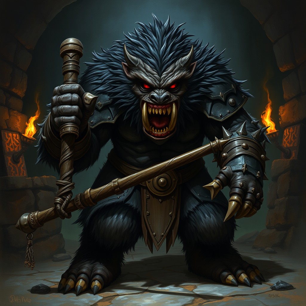 Fierce Bugbear in Shadowy Dungeon