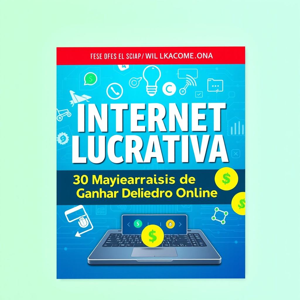 A visually striking ebook cover design for 'Internet Lucrativa: 30 Maneiras Reais de Ganhar Dinheiro Online'