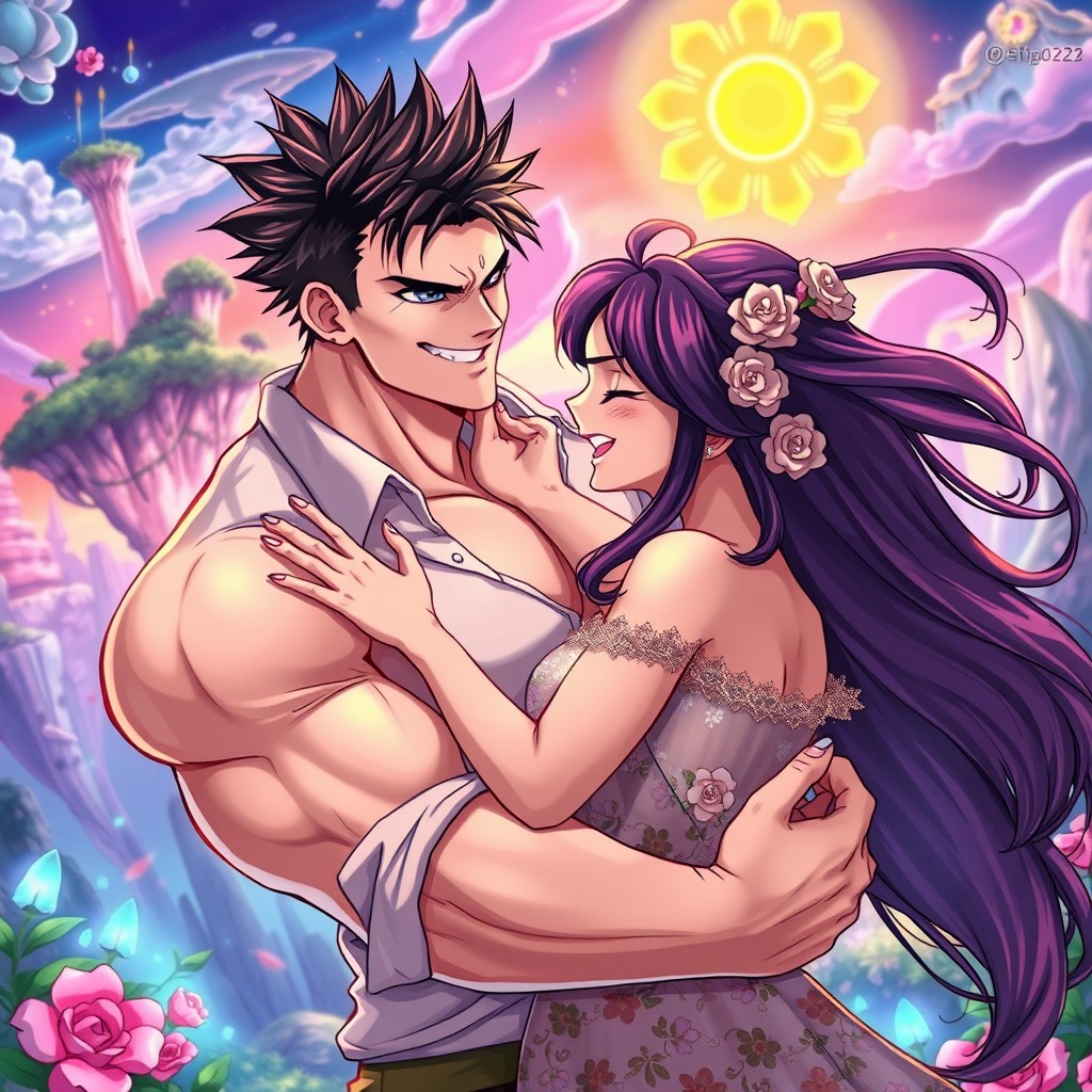 Anime-style illustration of a muscular man with spiky hair and intense eyes, displaying a confident expression