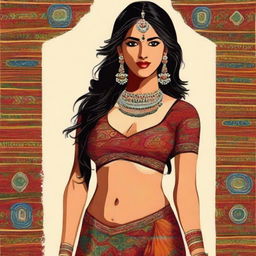 This high-quality digital art portrays an Indian woman dressed in ethnic-inspired lingerie