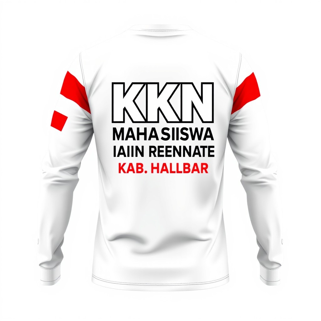 A long-sleeve t-shirt design featuring the Indonesian flag emblem on the left sleeve