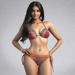 A high-resolution 3D render showcases a realistic depiction of an Indian girl in a bikini