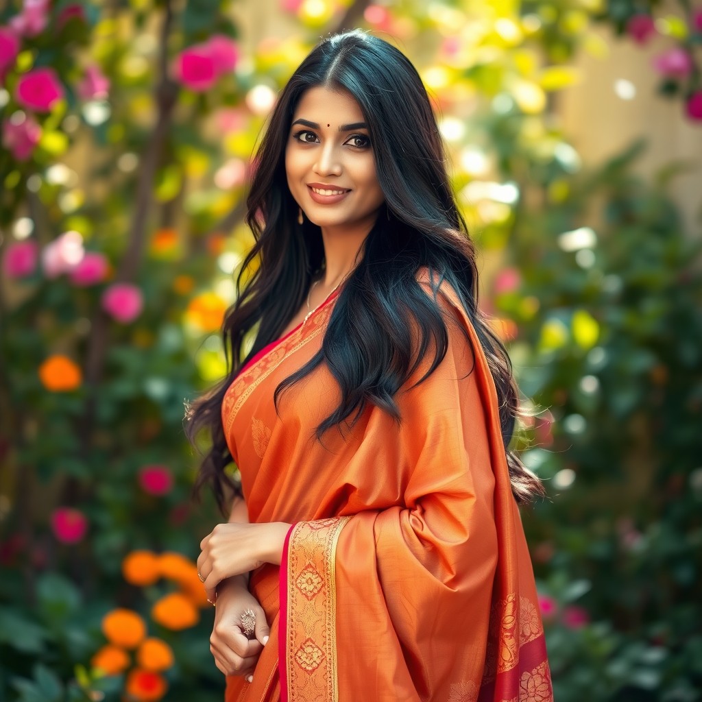 A captivating portrait of an Indian woman, exuding charm and confidence