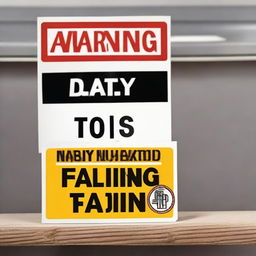 A warning sign reading 'Stay Alert for Falling Tools.' Positioned in a construction or maintenance area, with tools and construction materials in background hinting at potential hazards.