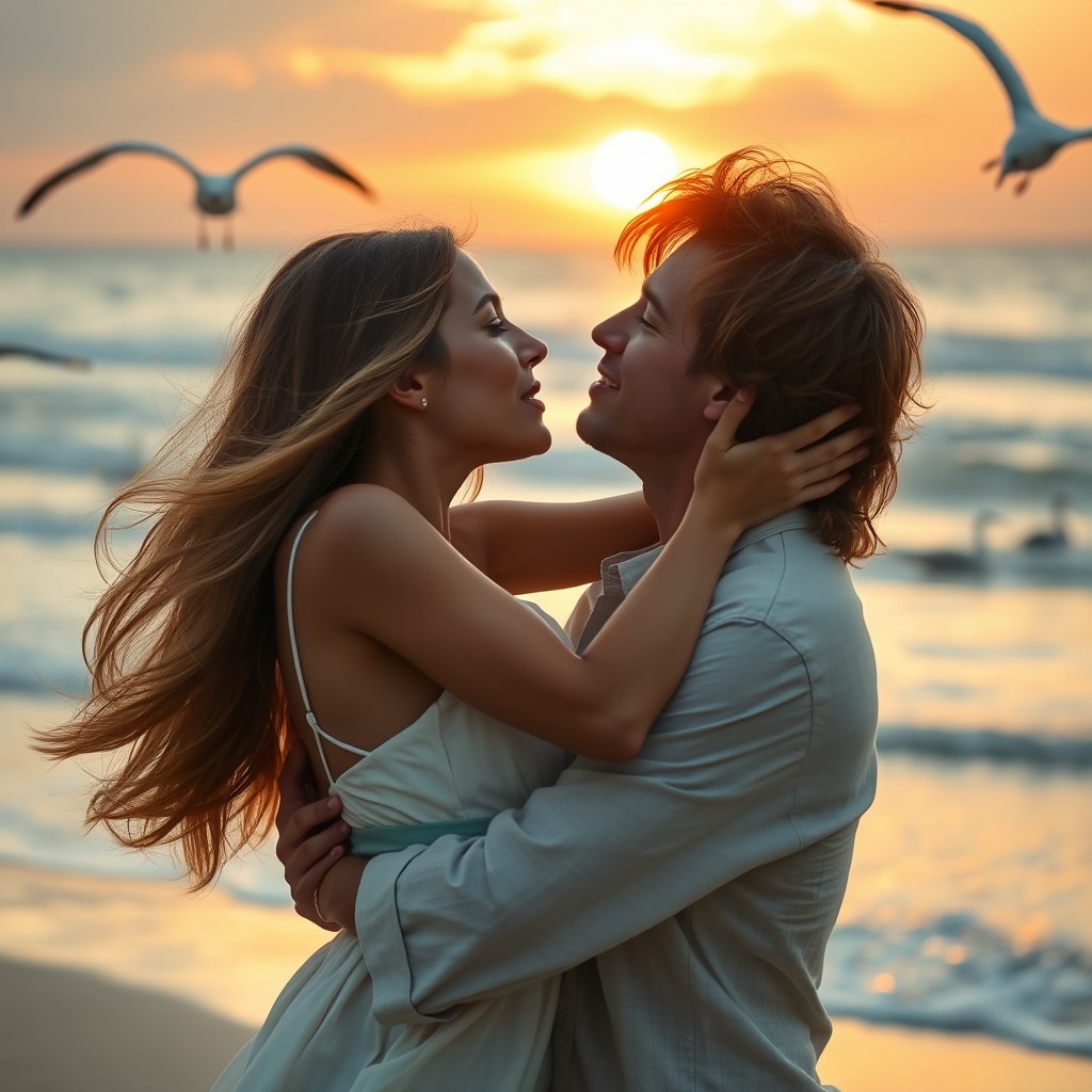 A romantic scene capturing a couple in a moment of passion with one intimate kiss that seems to change their lives