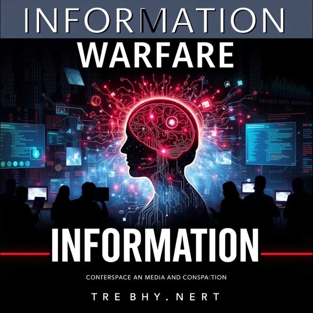 A dramatic, visually striking book cover depicting the concept of 'Information Warfare'