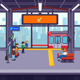 A pixel art style single-screen metro station level designed for a video game