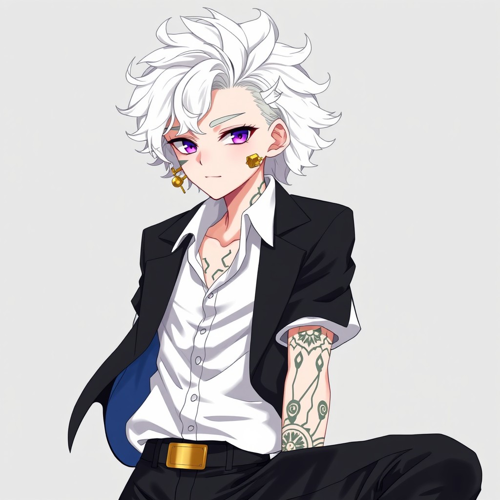 A character in anime style, a 20-year-old man from a cyberpunk world