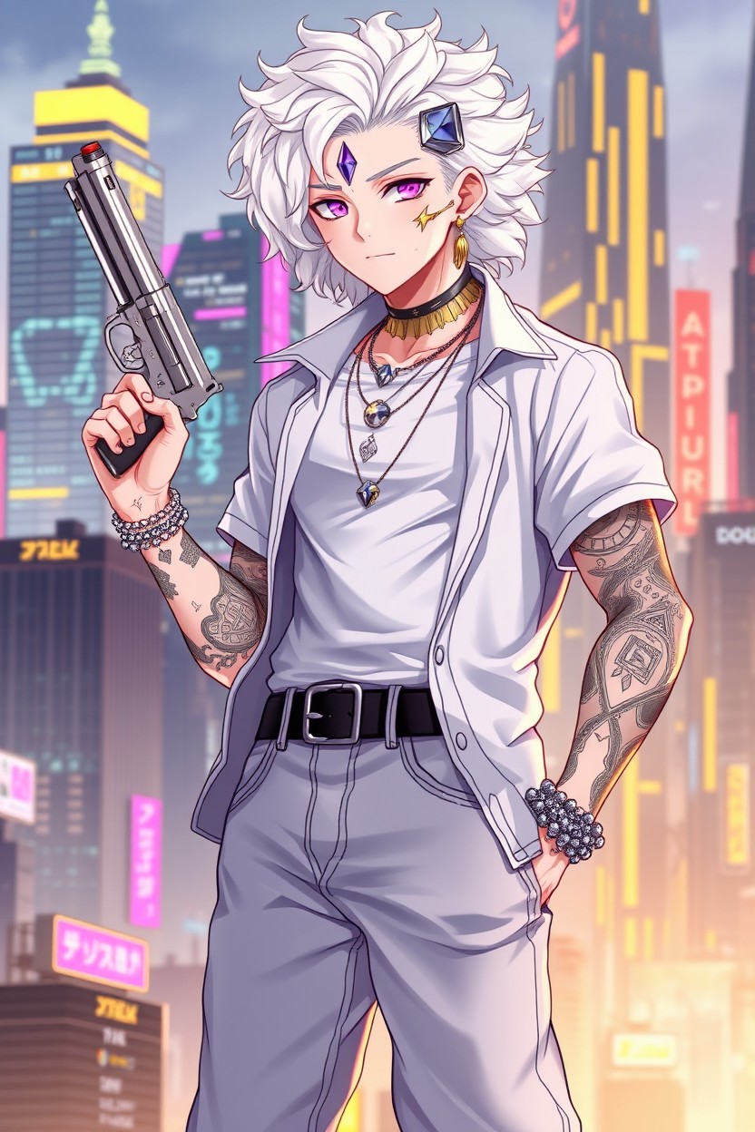 A character in anime style, a 25-year-old male from a cyberpunk world