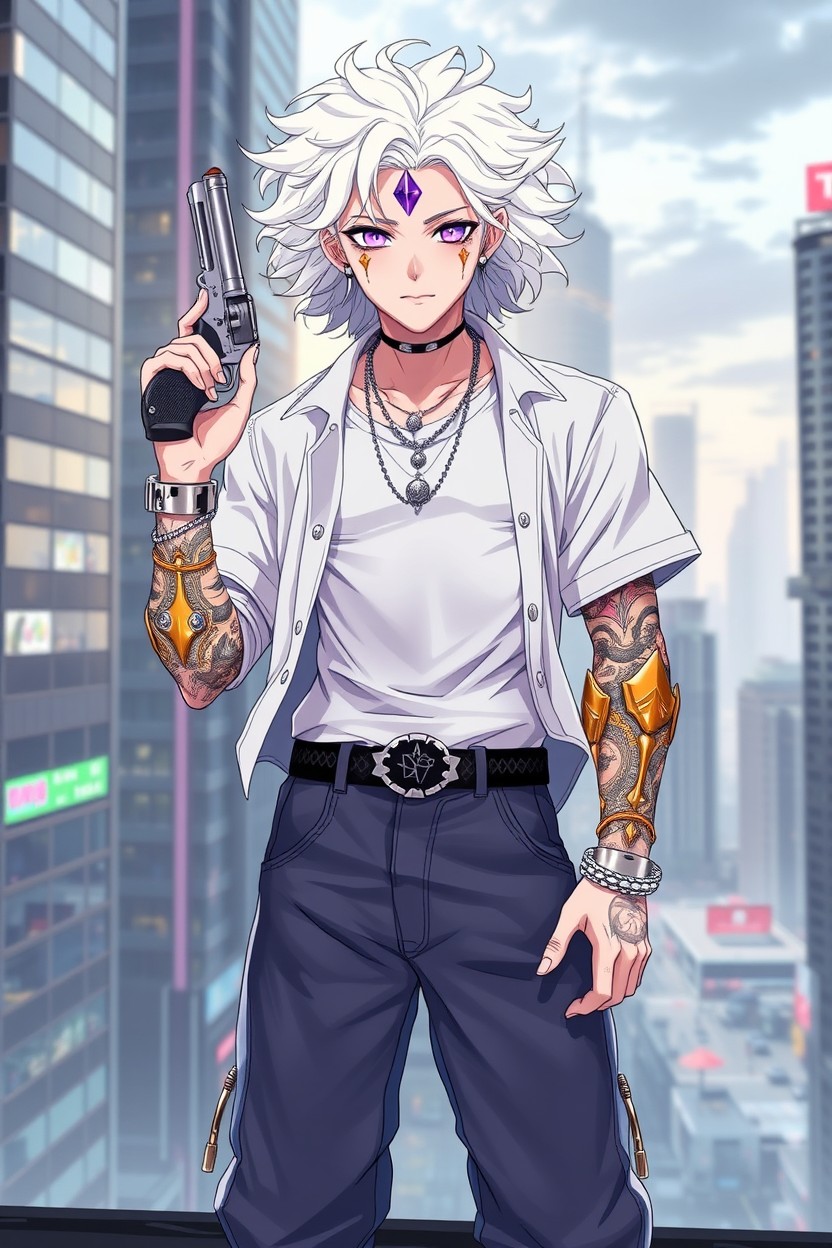 A character in anime style, a 25-year-old male from a cyberpunk world