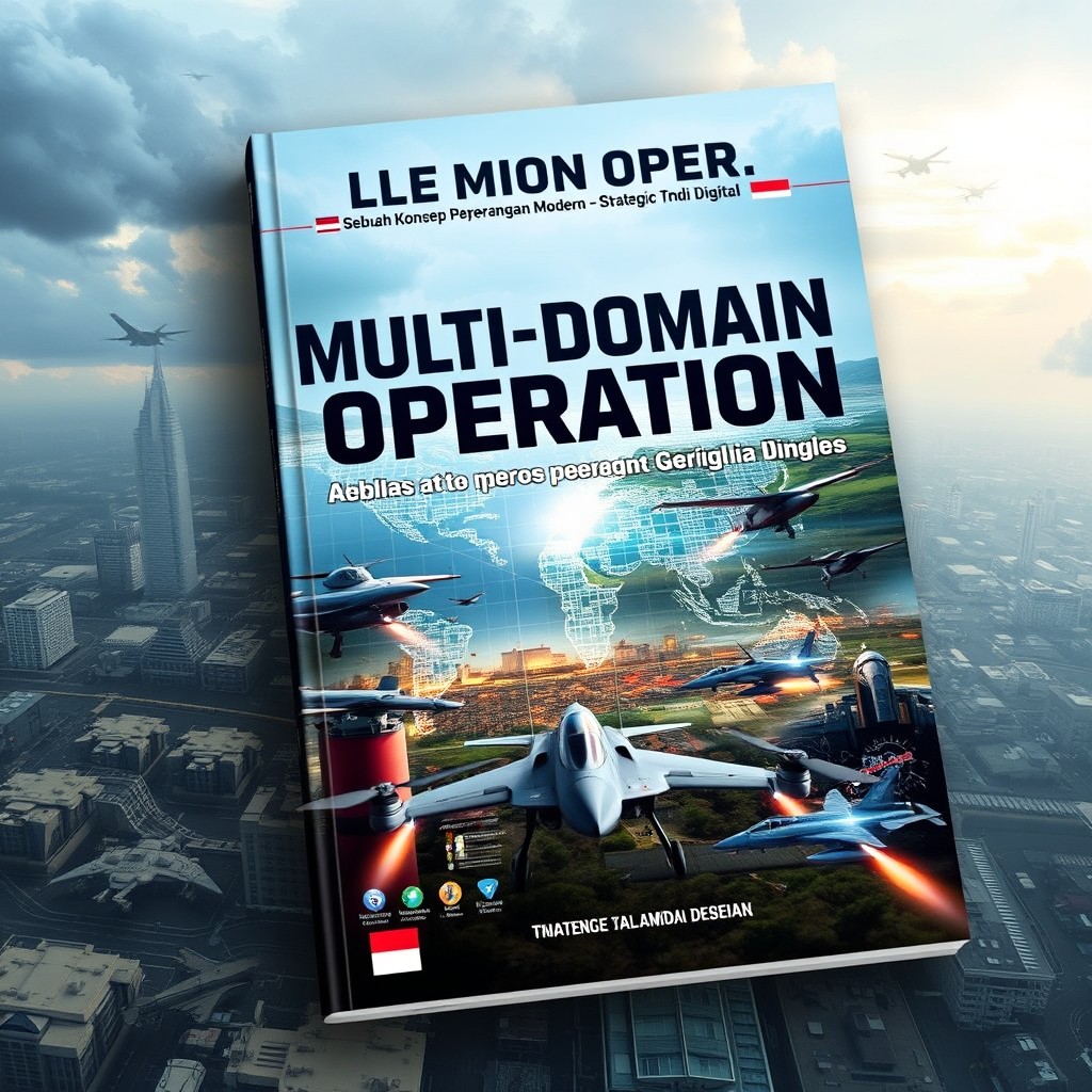 A captivating book cover for "Multi Domain Operation: Sebuah Konsep Peperangan Modern – Strategi TNI AU di Era Digital"