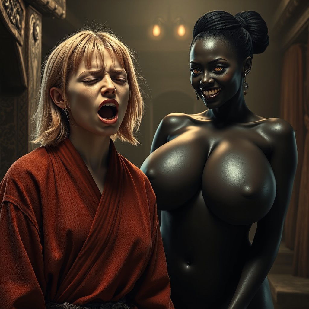 Inside a medieval brothel, a dramatic scene unfolds