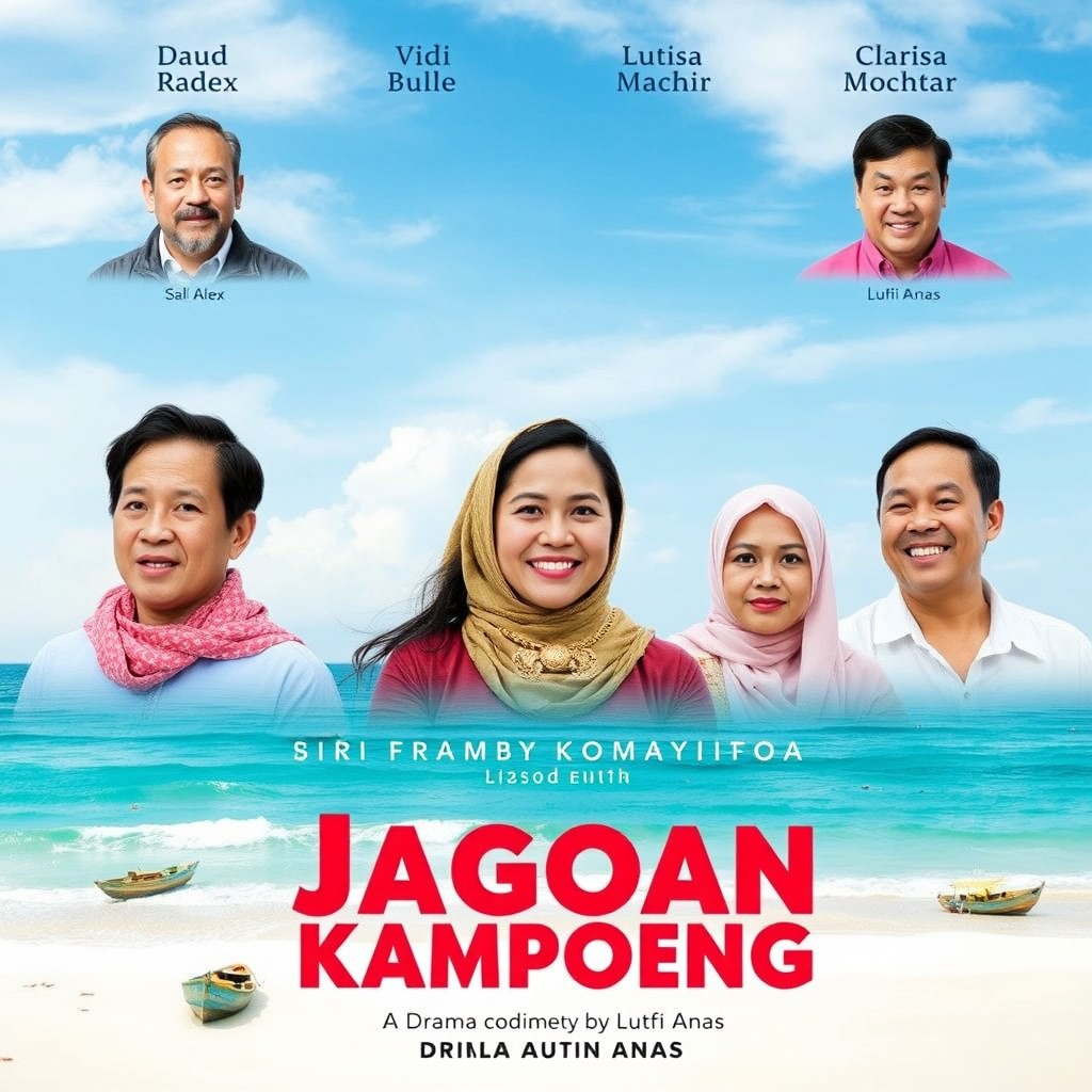 A vibrant and engaging movie poster for the film titled "Jagoan Kampoeng", a Drama Comedy directed by Lutfi Anas