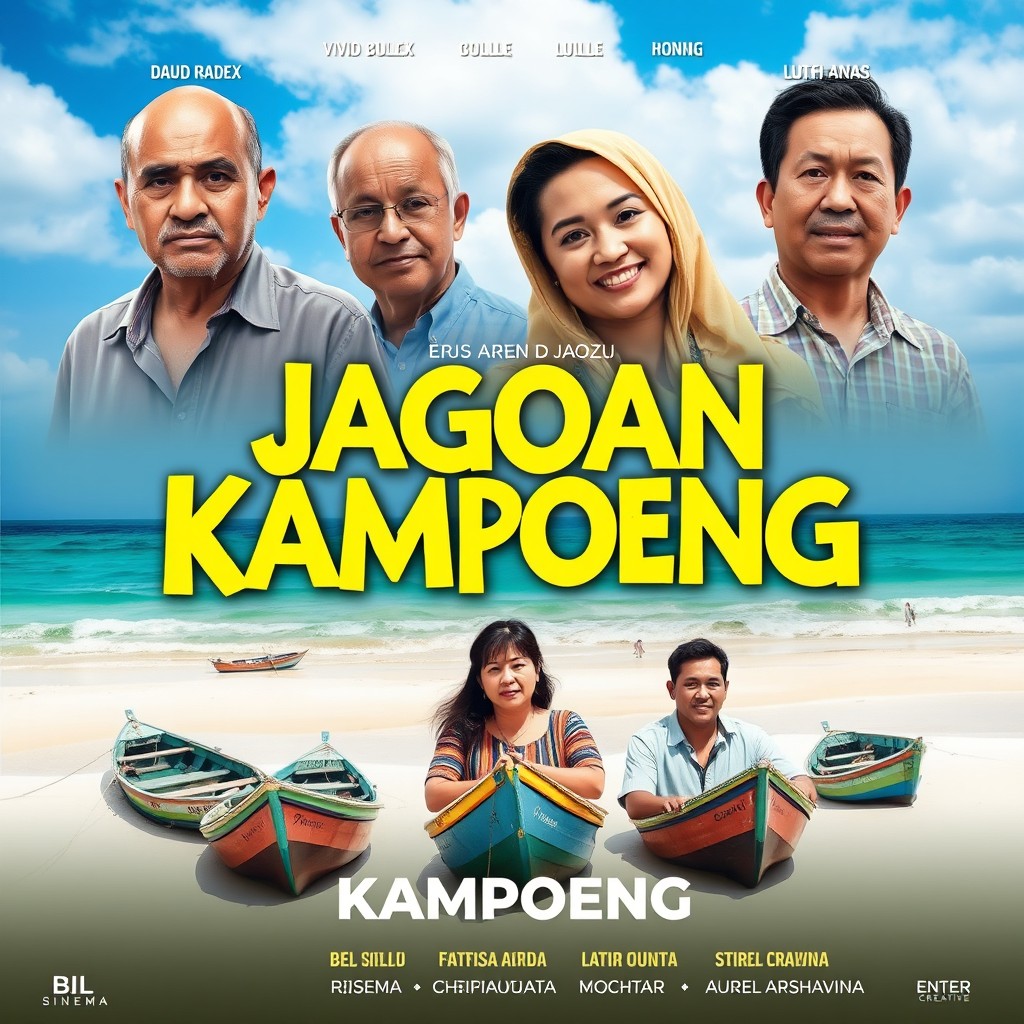 A vibrant movie poster for a film titled 'Jagoan Kampoeng', featuring a blend of drama and comedy