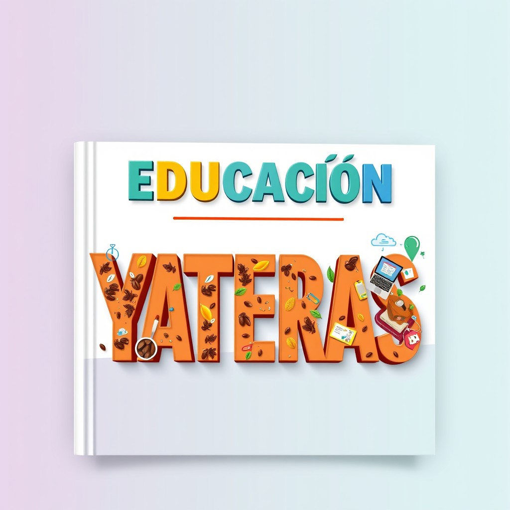 An eye-catching book cover for "EDUCACIÓN YATERAS" featuring 3D letters that are vibrant and colorful