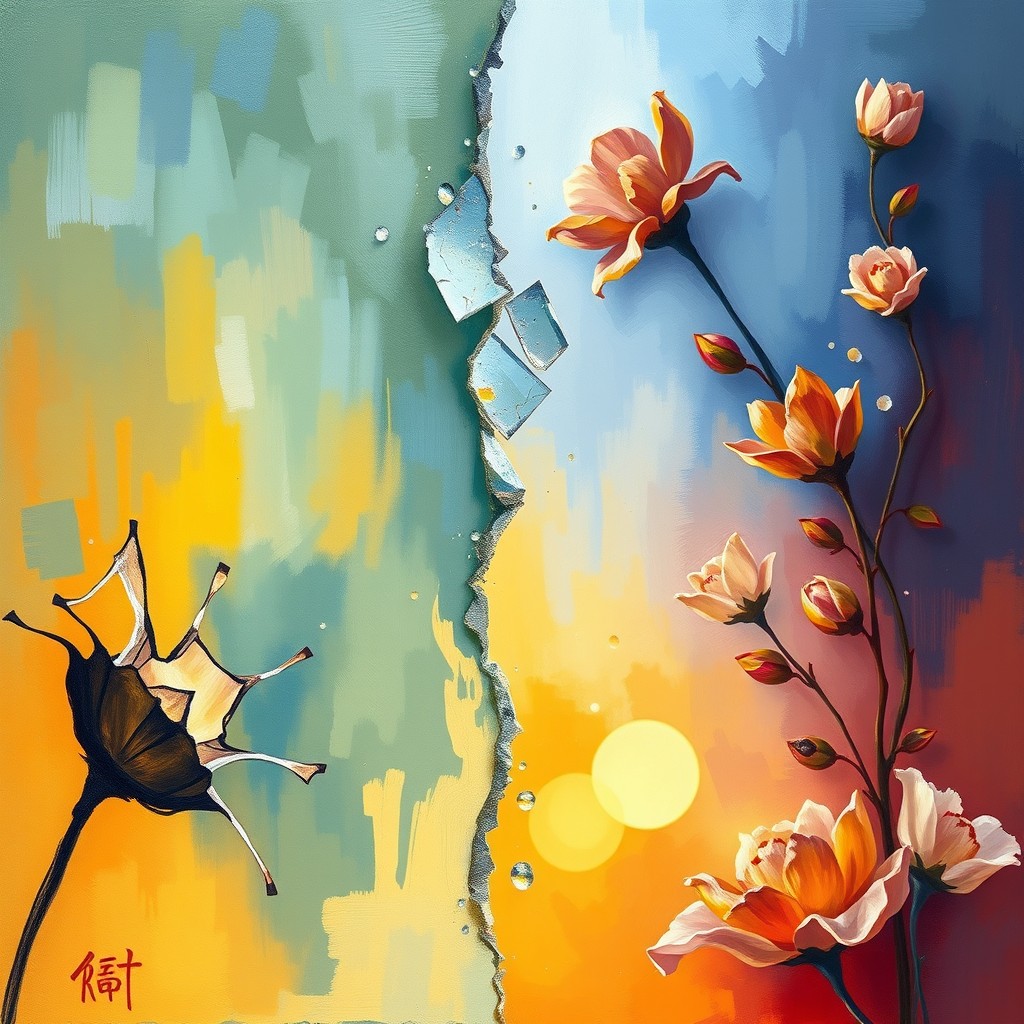 A poetic book cover design that encapsulates the duality of emotions presented in the poems, blending themes of pain and healing, breaking and rebuilding