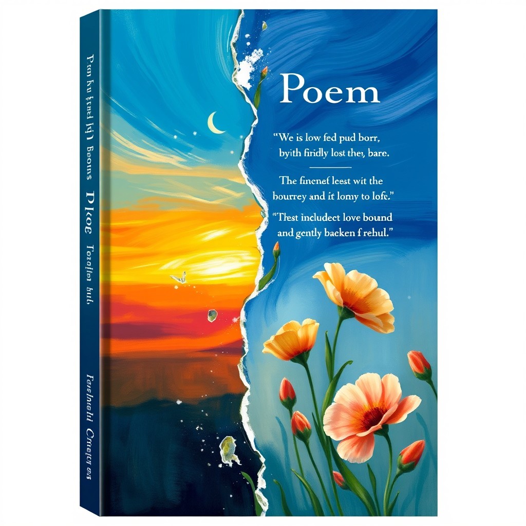 A poetic book cover design that encapsulates the duality of emotions presented in the poems, blending themes of pain and healing, breaking and rebuilding