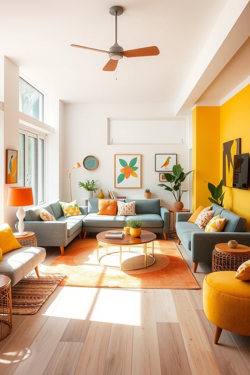 Vibrant Living Room Design: Sociable & Versatile Interiors