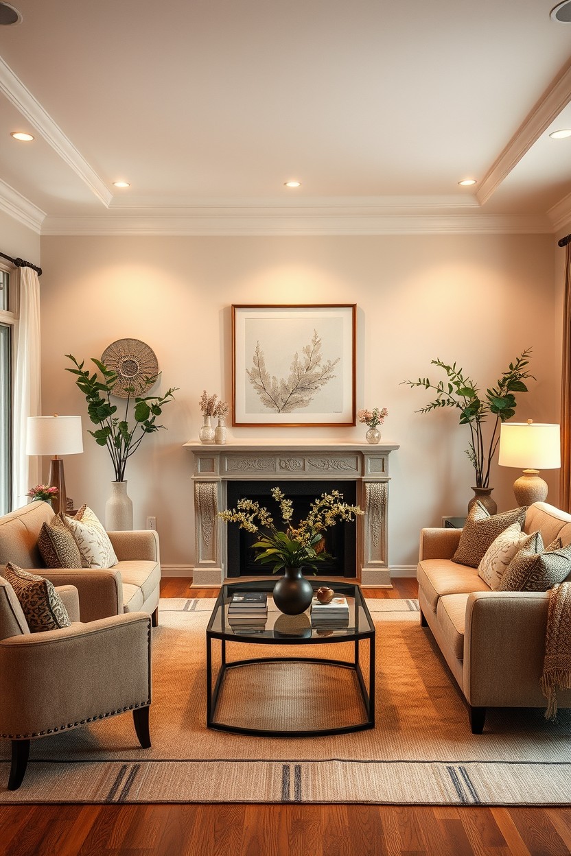 A charming living room interior design inspired by October personality traits, featuring symmetrical layouts to reflect balance