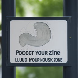 A warning sign reading 'Protect Your Hearing, Loud Noise Zone.' It features a detailed illustrative drawing of an ear in the center, indicating the importance of sound protection.