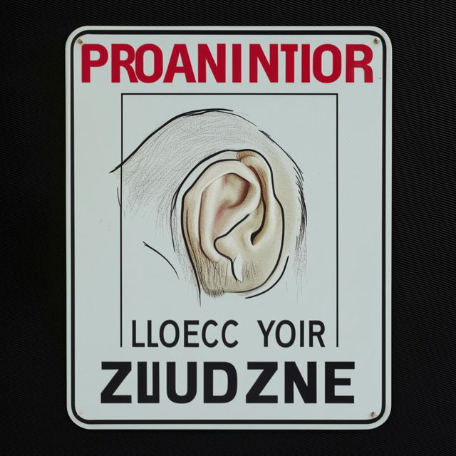 A warning sign reading 'Protect Your Hearing, Loud Noise Zone.' It features a detailed illustrative drawing of an ear in the center, indicating the importance of sound protection.