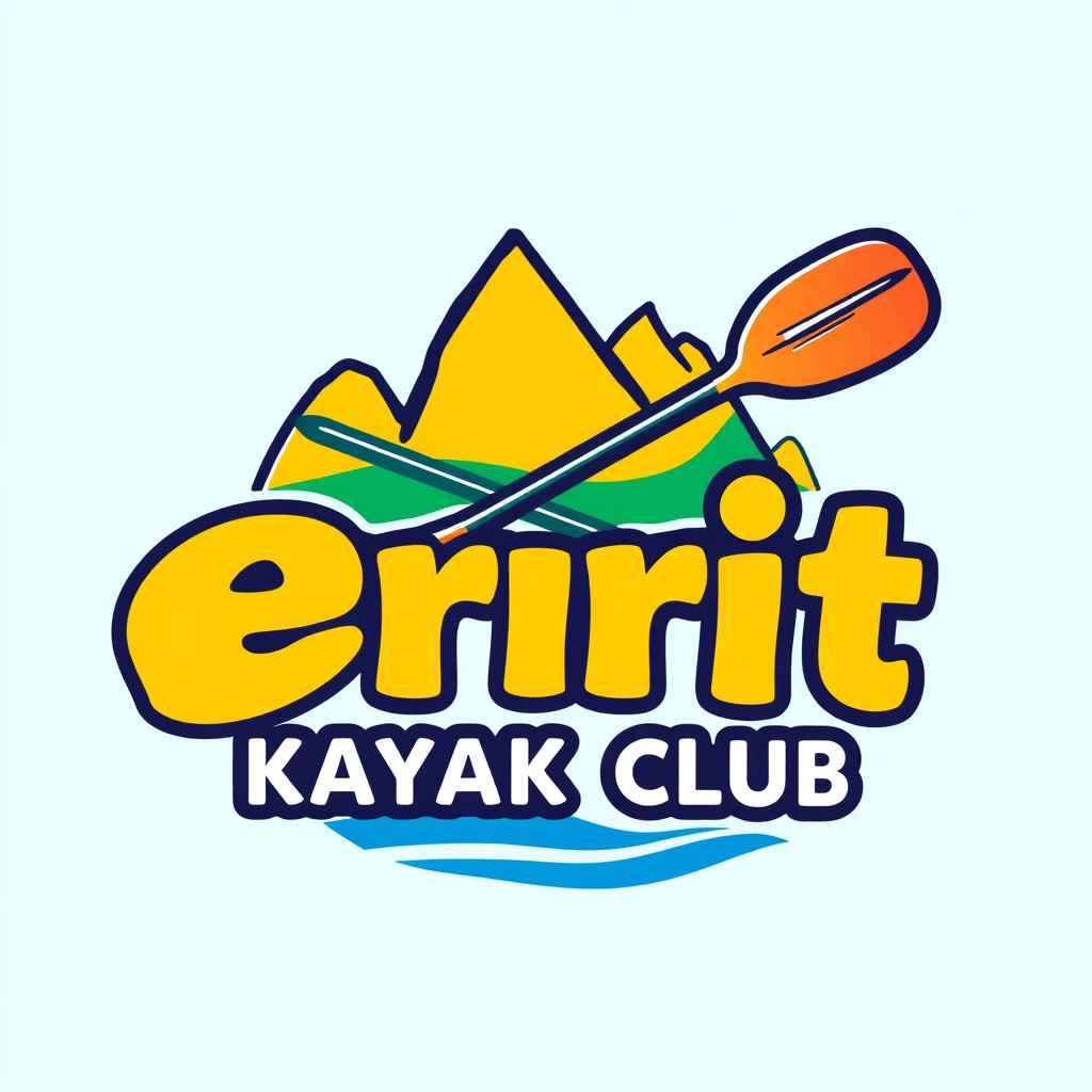 A vibrant and eye-catching logo for 'Errit Kayak Club', emphasizing fun and community