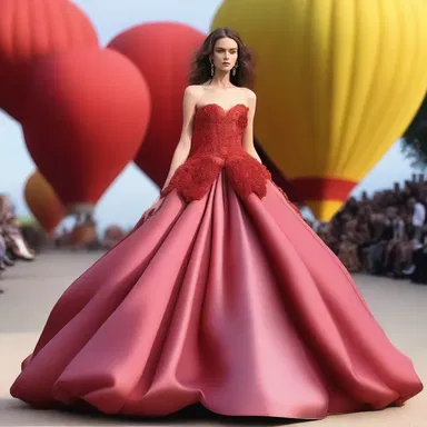 The model walked down the runway wearing a stunning hot-air balloon-inspired gown.