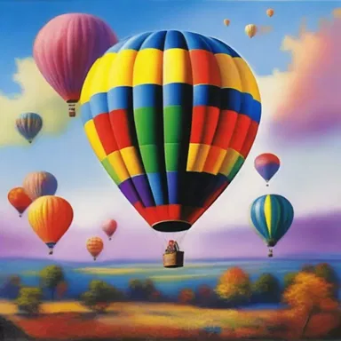 The artist captured the vibrant colors and majestic presence of a hot-air balloon in their painting.