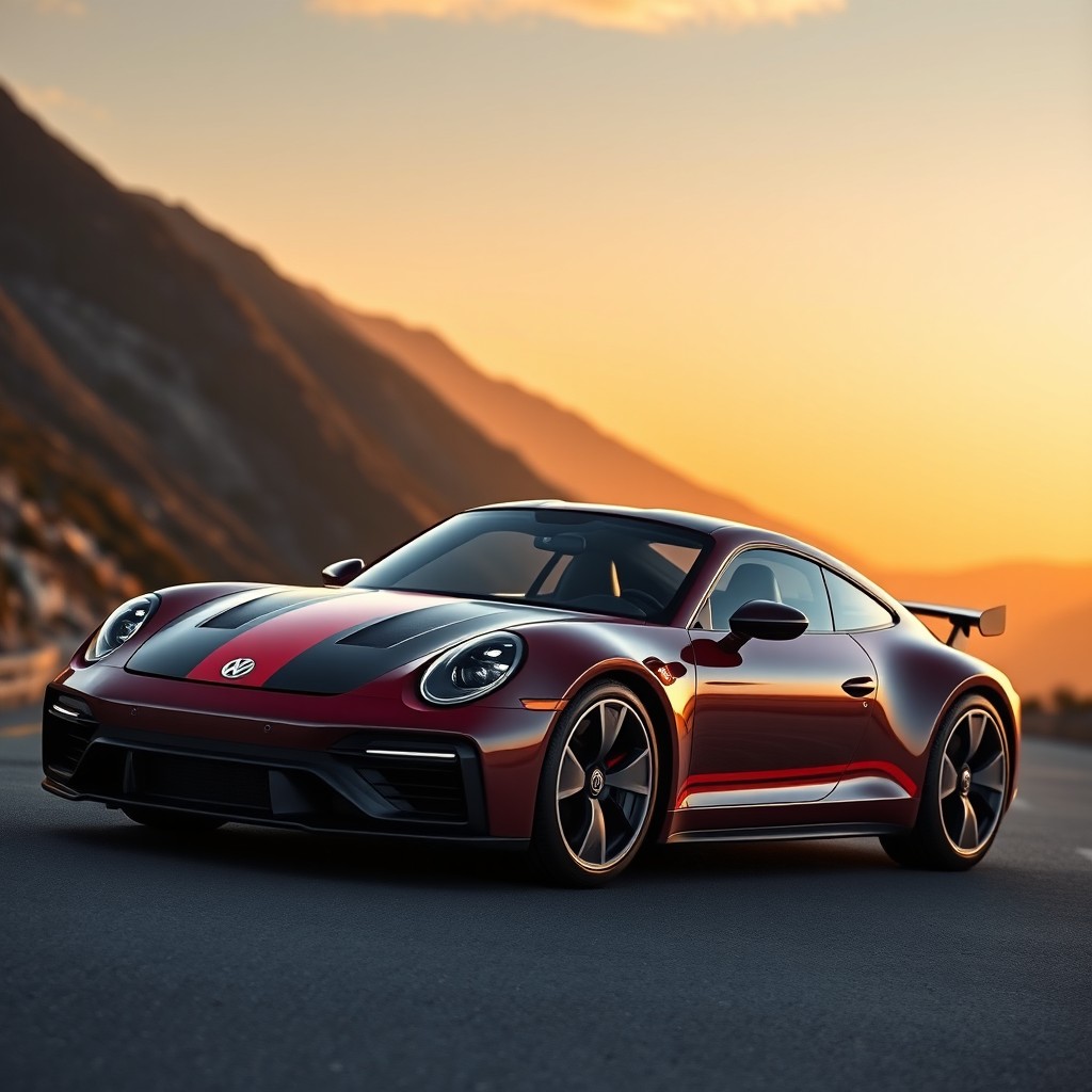 A 2025 Volkswagen SP2 redesigned with inspiration from the Porsche 911, featuring a sleek and sporty silhouette