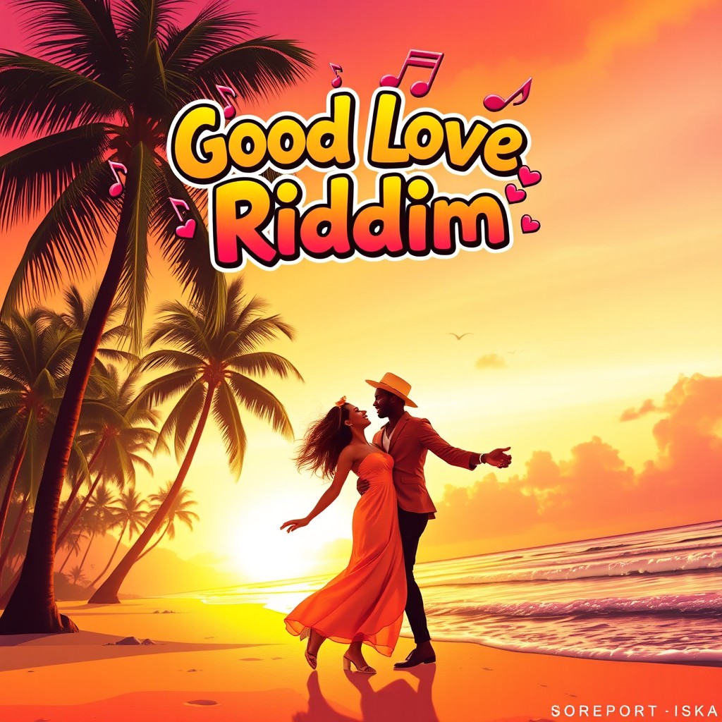 A vibrant and colorful album cover for reggae music titled 'Good Love Riddim'