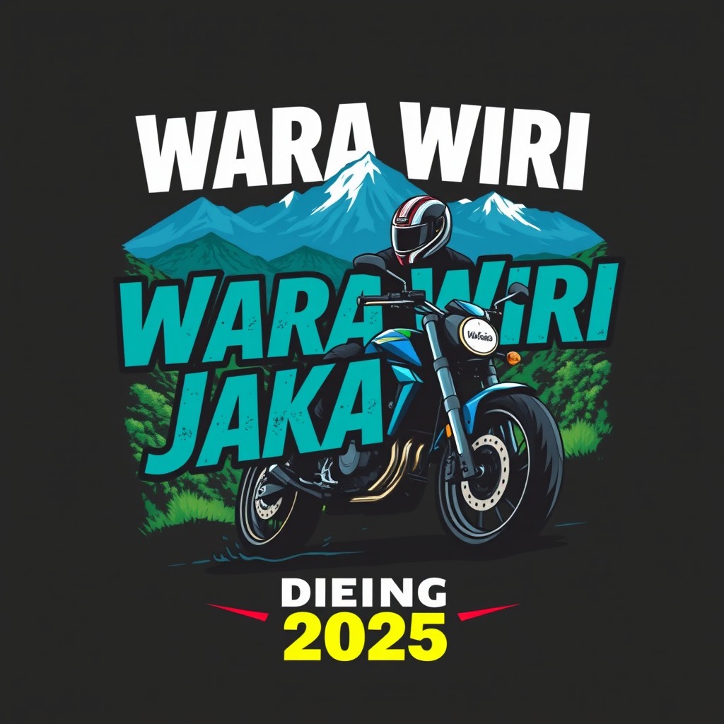 A sleek and stylish motorcycle-themed t-shirt design featuring bold and dynamic typography that reads 'Wara Wiri Jakarta Dieng 2025'