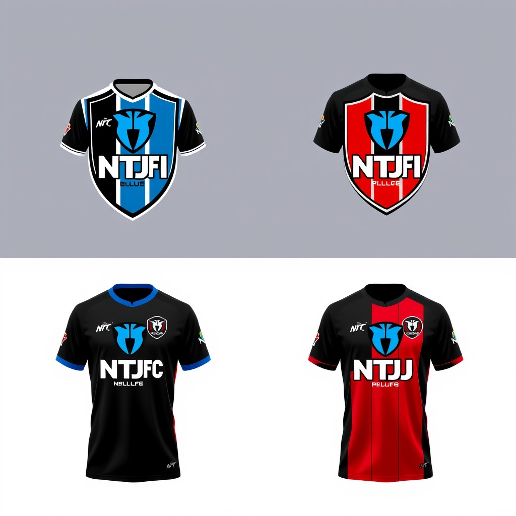 Create a series of team crest designs for a soccer club named 'Não Tem Jeito Futebol Clube' with the abbreviation 'NTJ FC'