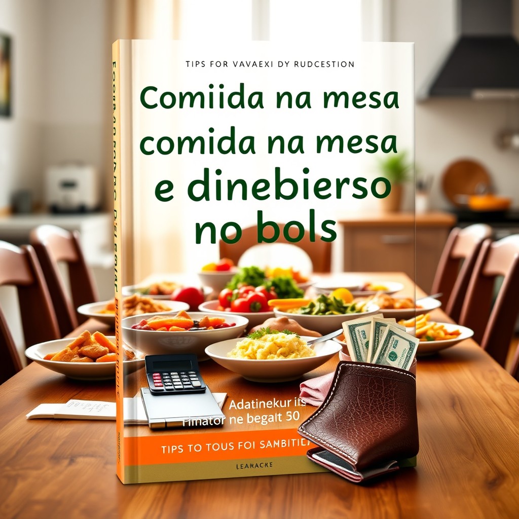 A visually appealing book cover for a finance and budgeting book titled 'Comida na mesa e dinheiro no bolso'