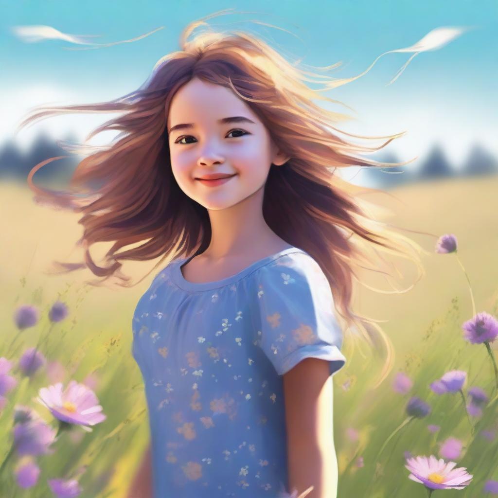 An image of a young girl, captured in a high-quality digital art style