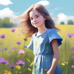 An image of a young girl, captured in a high-quality digital art style