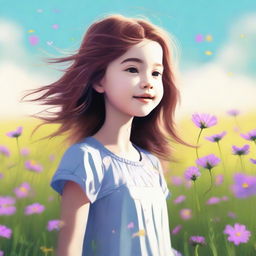 An image of a young girl, captured in a high-quality digital art style