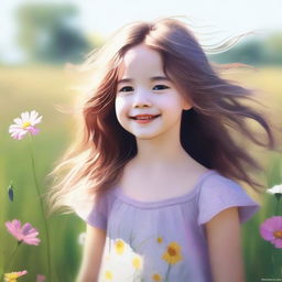 An image of a young girl, captured in a high-quality digital art style