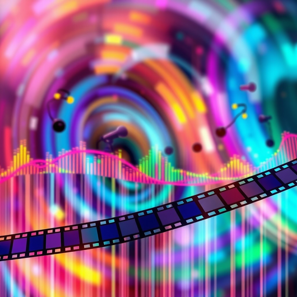 Vibrant Audiovisual Abstract: Merging Sound Waves and Film Strips