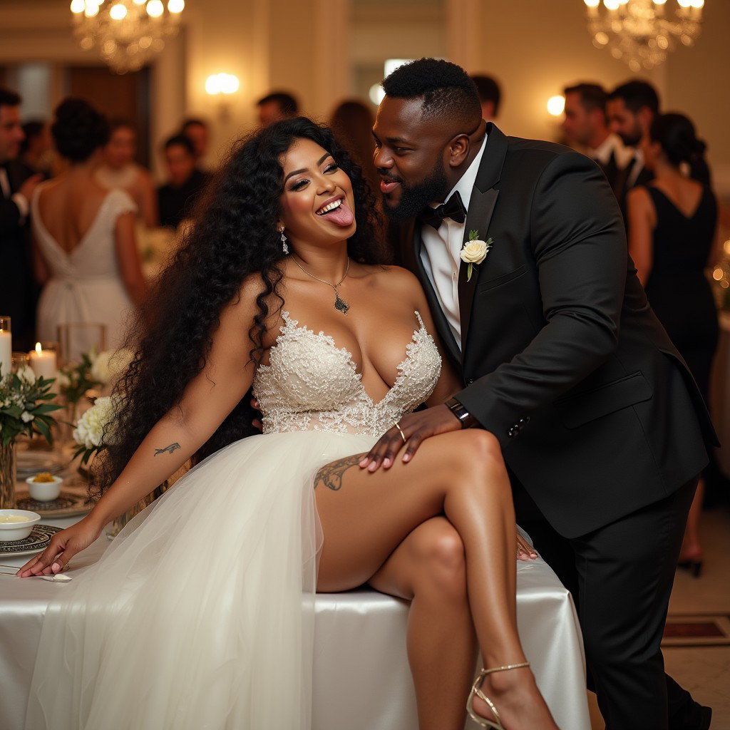 A striking scene featuring a light-skinned Mexican woman with long, curly black hair, thick toned legs, and wide hips