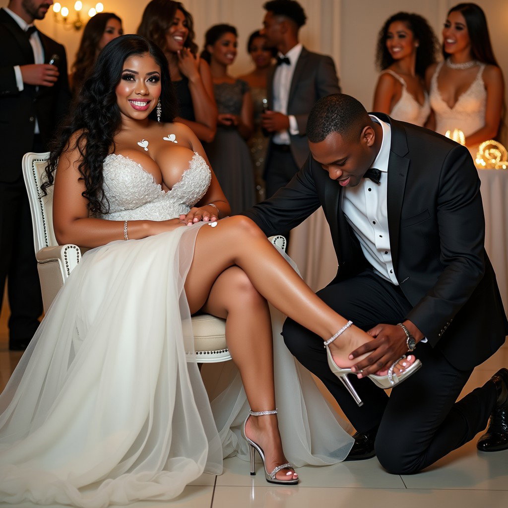 A striking scene featuring a light-skinned Mexican woman with long, curly black hair and a robust physique, showcasing her very thick, toned legs and broad hips