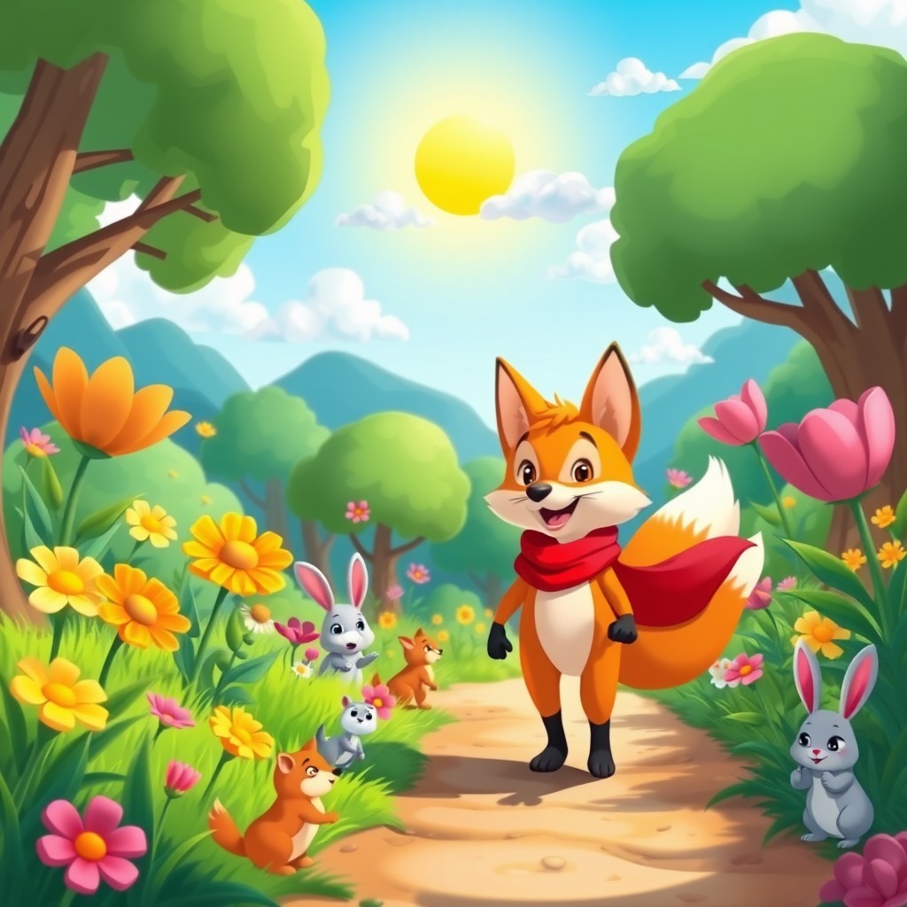 An animated cartoon featuring a vibrant and colorful setting, showcasing a whimsical adventure