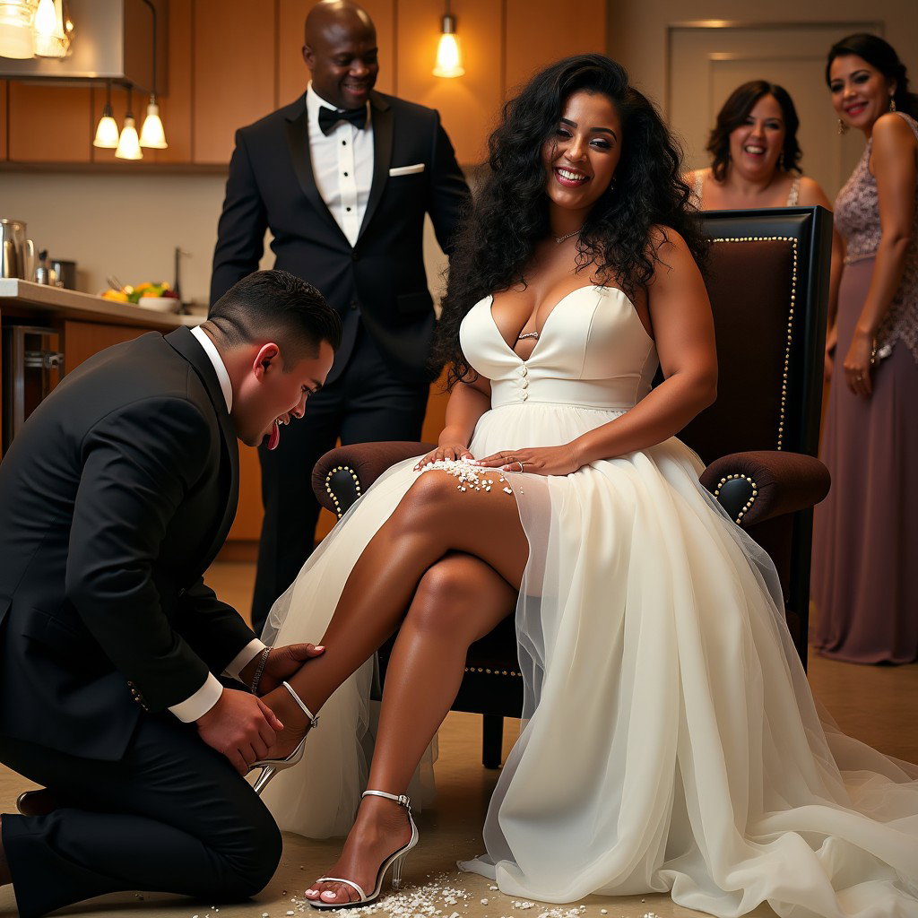 A vibrant scene featuring a light-skinned Mexican woman with long, curly black hair and a thick physique, showcasing her toned thick legs and wide hips