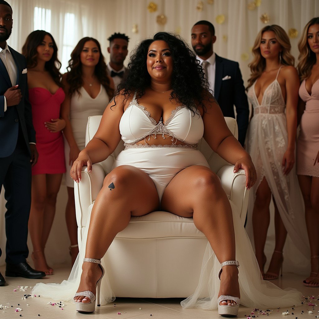 A vibrant and captivating scene featuring a light brown-skinned Mexican woman with long, curly black hair and a thick physique (not overweight)