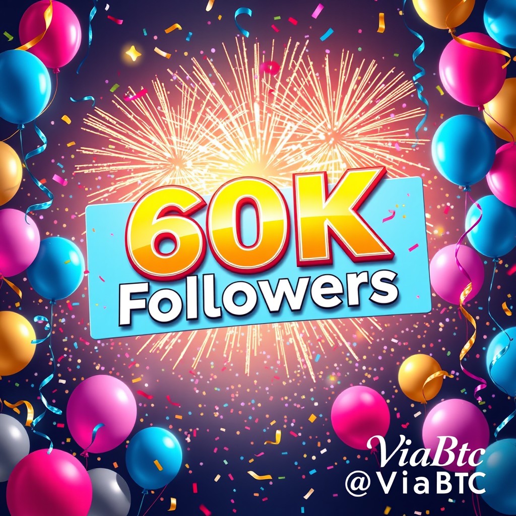 A vibrant and celebratory digital art image showcasing a large, colorful '60K Followers' banner in the center, adorned with confetti and fireworks bursting in the background