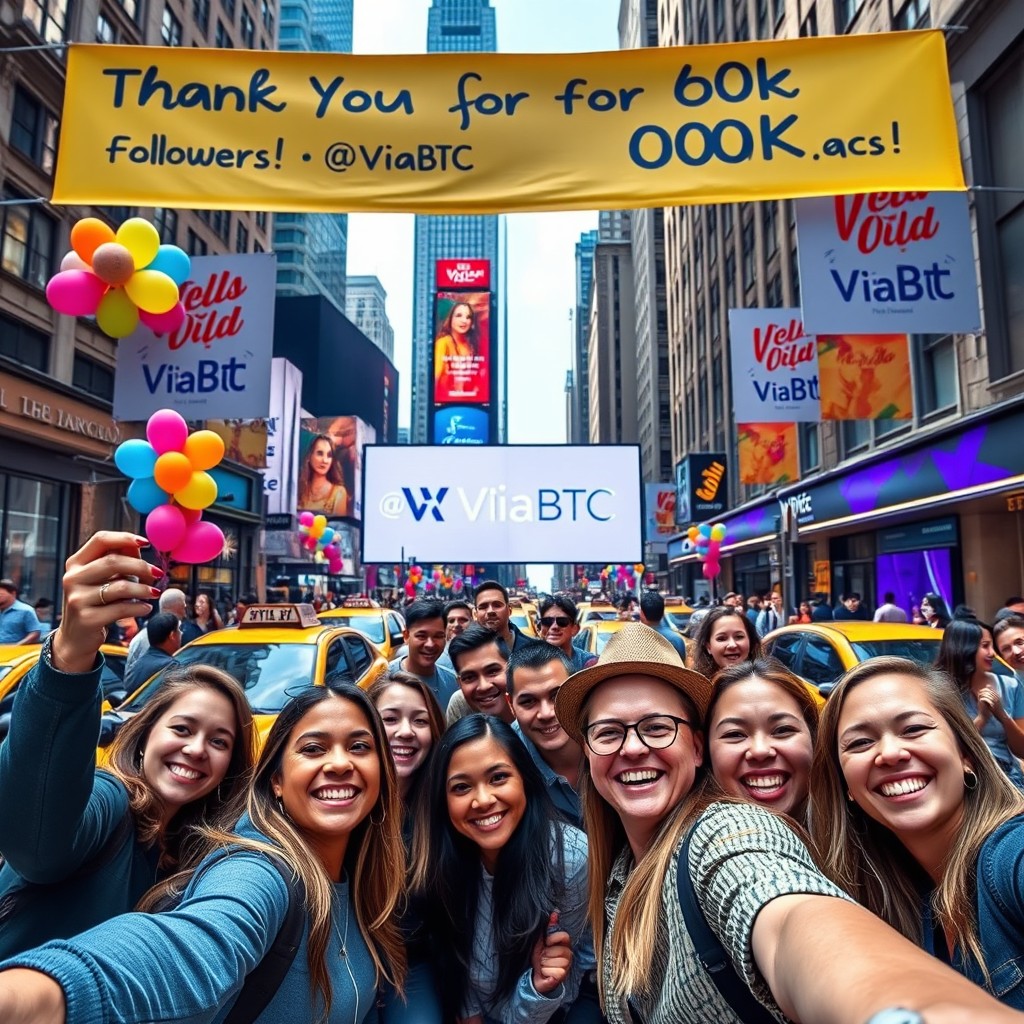 A vibrant street scene in New York City, celebrating the milestone of 60K followers