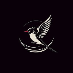 Design a sports brand logo featuring a stylized swallow bird in black and white.