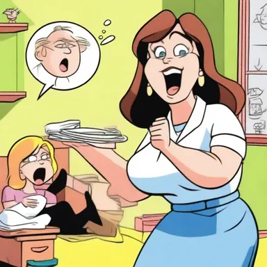 In the cartoon, the female character's behavior is often portrayed as unladylike, with her belching and swearing.